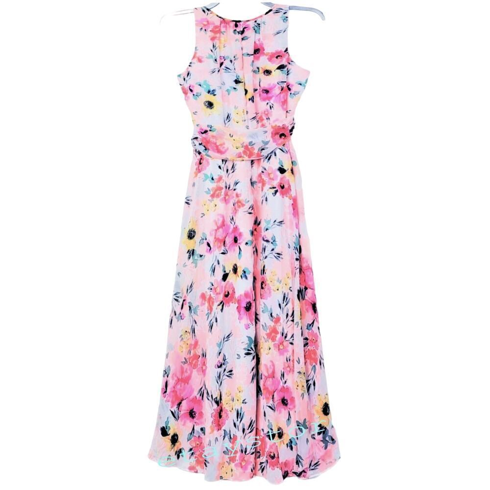 New! Nicole Miller Floral Print Halter Neck Keyhole Hi-low Hem Flowy Midi Dress - Picture 4 of 6